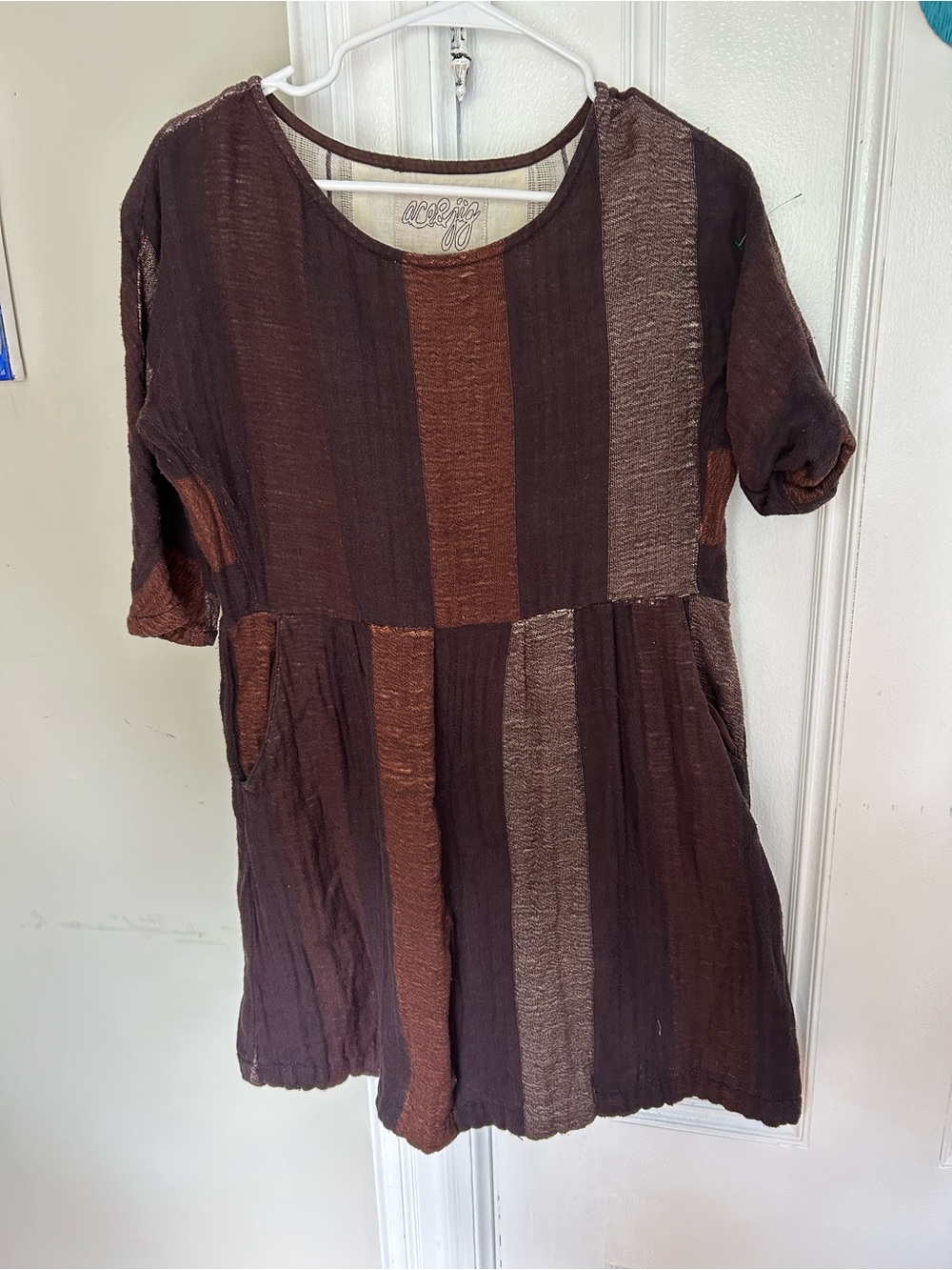 ace & jig brown stripe gauze pocket tunic dress small cotton patch